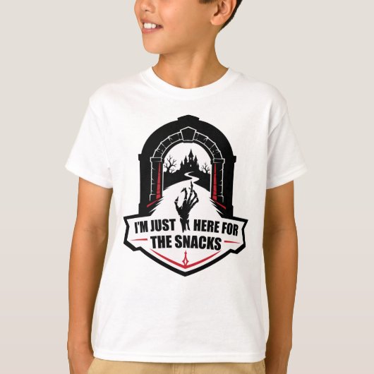 "IK BEN ER GEWOON VOOR DE HAPJES" T-SHIRT (Voorkant)