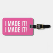 Ik ben er! Ik ben er! Persoonlijk roze & wit Bagagelabel (Voorkant horizontaal)