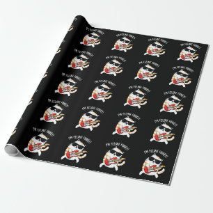 Ik ben Feline Funky Funny Cat Pun Dark BG Cadeaupapier