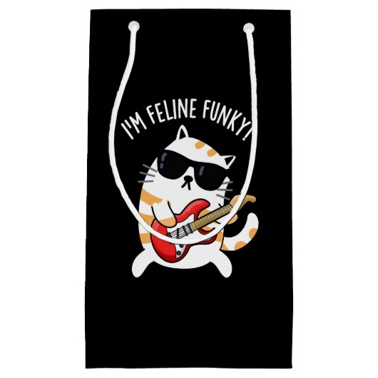 Ik ben Feline Funky Funny Cat Pun Dark BG Klein Cadeauzakje (Voorkant)