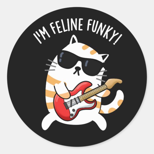 Ik ben Feline Funky Funny Cat Pun Dark BG Ronde Sticker (Voorkant)