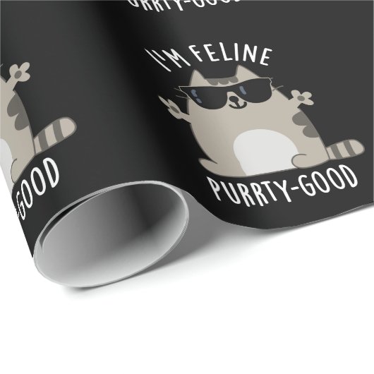 Ik ben Feline Gesponnen-ty Good Funny Cat Pun Dark Cadeaupapier (Rol Hoek)