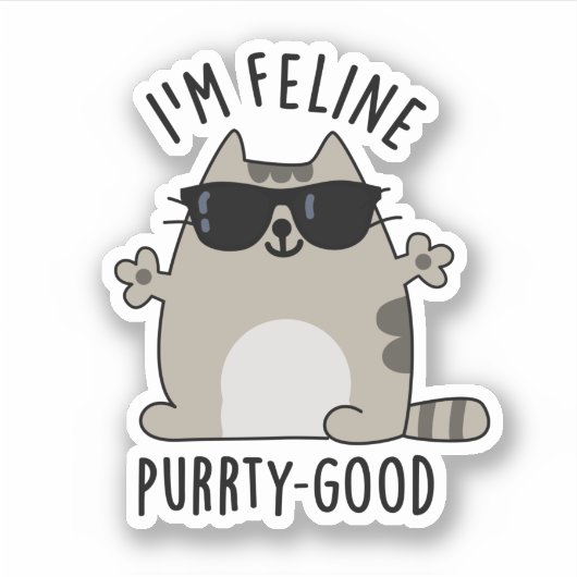 Ik ben Feline Gesponnen-ty Good Funny Cat Pun Sticker (Voorkant)
