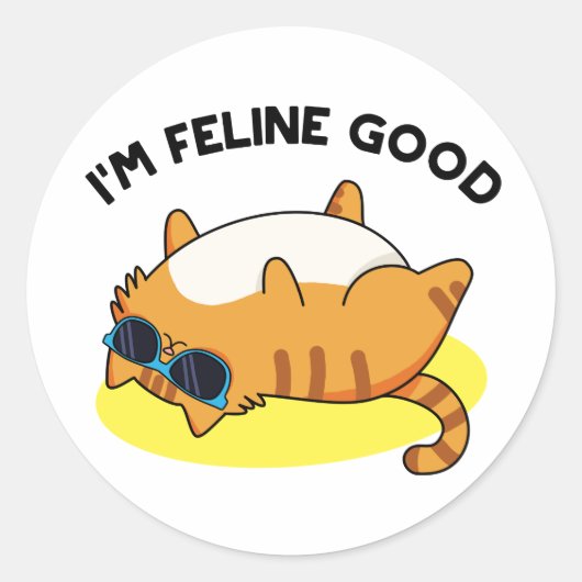 Ik ben Feline Good Funny Fat Cat Pun Ronde Sticker (Voorkant)