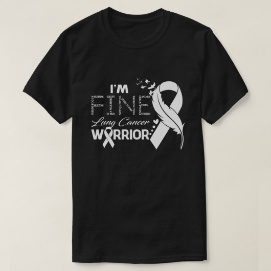 Ik ben Fine Lung Cancer Warrior Awareness Feather T-shirt (Design voorkant)