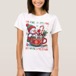 Ik ben Fine Snowman Meltdown Funny Christmas T-shirt<br><div class="desc">Dit hilarische T-shirt is een favoriet voor iedereen die weet dat het kerstseizoen stressvol kan zijn! Het bevat een schattige afbeelding van een smeltende sneeuwman in een hete cacao-mok met het perfect sarcastische en relatable citaat: "I'M FINE,  IT'S FINE,  JUST HAVE A MELTDOWN."</div>