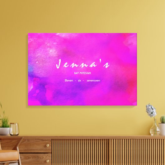 Ik ben FUCHSIA WATERVERF Bat Mitzvah. Canvas Afdruk (Insitu (Woonkamer))