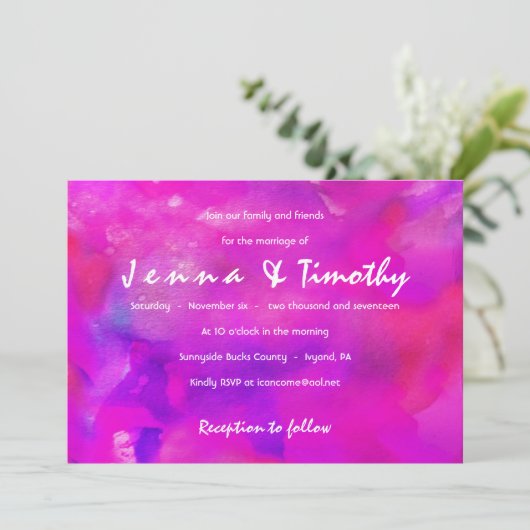 Ik ben FUSHIA WATERVERF bruiloft uitnodiging (Staand voorkant)