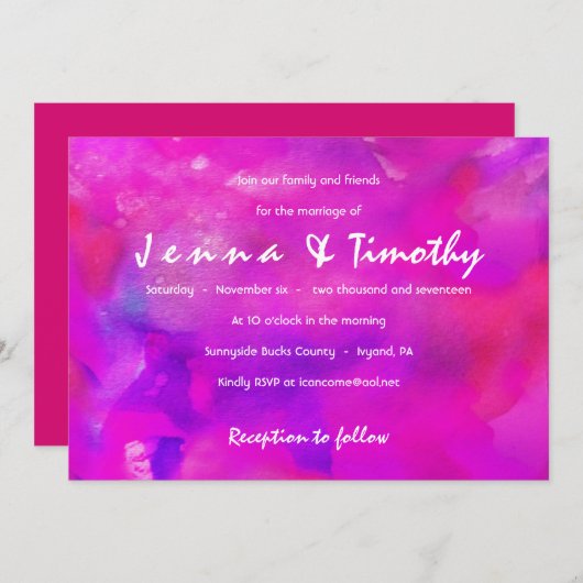 Ik ben FUSHIA WATERVERF bruiloft uitnodiging (Voorkant / Achterkant)