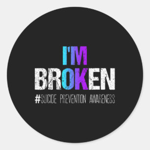 Ik ben gebroken Blauwgroen en Paarse lint zelfmoor Ronde Sticker