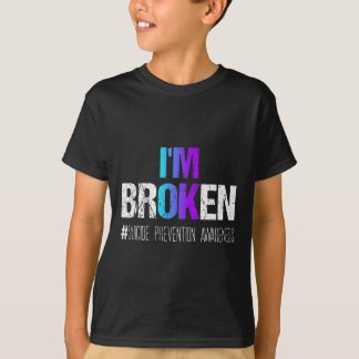 Ik ben gebroken Blauwgroen en Paarse Lint Zelfmoor T-shirt