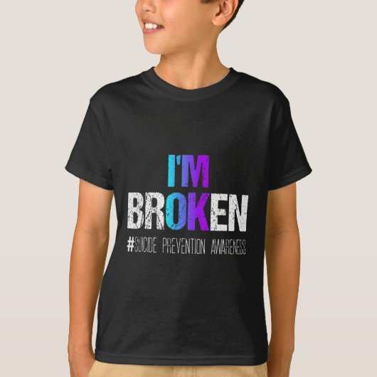 Ik ben gebroken Blauwgroen en Paarse Lint Zelfmoor T-shirt (Voorkant)