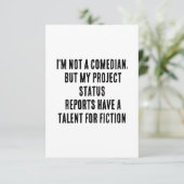 Ik ben geen cabaretier, maar mijn projectstatus ra bedankkaart (Staand voorkant)