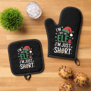 Ik ben geen elf, gewoon klein, grappige kerst Kers Ovenwant & Pannenlap Set