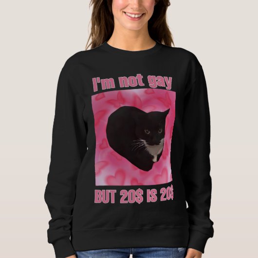 Ik ben geen homo, maar 20$ is 20$ kattenmeme vrouw trui (Voorkant)