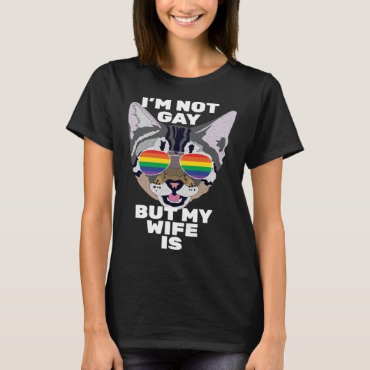 Ik ben geen homo maar mijn vrouw is Cat Lesbian Pr T-shirt (Voorkant)
