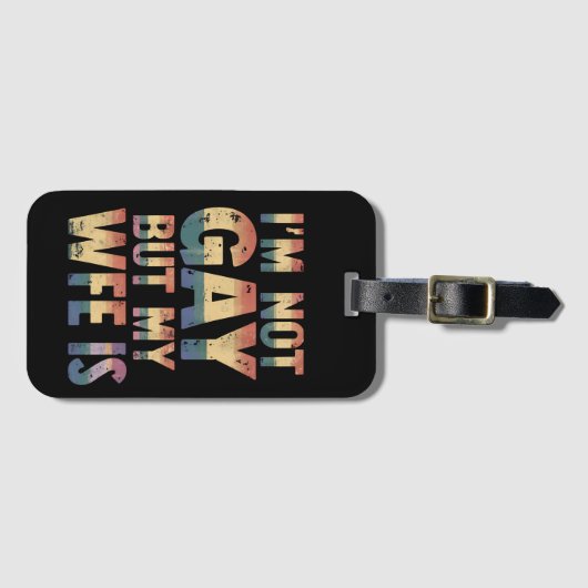 Ik ben geen homo maar mijn vrouw is LGBT Rainbow W Bagagelabel (Voorkant (horizontaal))