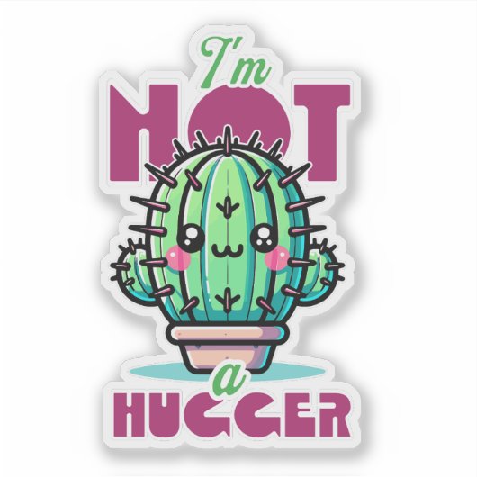 Ik ben geen knuffelaar Schattigee Cactus Pun Sticker (Voorkant)