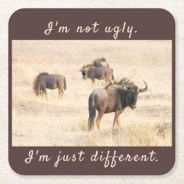 Ik ben geen lelijke wildebeest foto met tekst kartonnen onderzetters