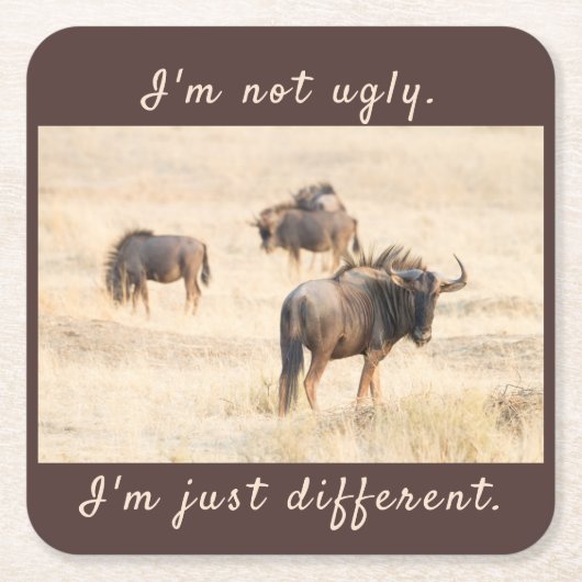 Ik ben geen lelijke wildebeest foto met tekst kartonnen onderzetters (Voorkant)