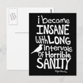 "Ik ben gek geworden..." Citaat van Edgar Allan Po Briefkaart (Voorkant / Achterkant)