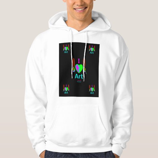 Ik ben gek op Art Mannen White Pullover Hoodie (Voorkant)