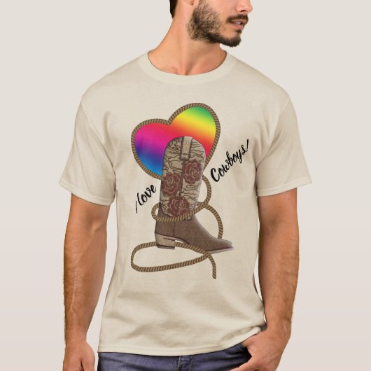 Ik ben gek op Cowboys Gay Pride Rainbow Heart T-shirt (Voorkant)