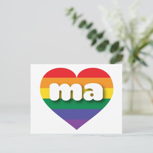 Ik ben gek op Massachusetts Rainbow Heart Briefkaart (Staand voorkant)