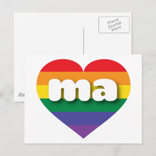 Ik ben gek op Massachusetts Rainbow Heart Briefkaart (Voorkant / Achterkant)