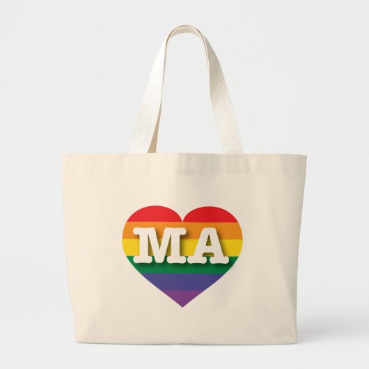 Ik ben gek op Massachusetts Rainbow Heart Grote Tote Bag (Voorkant)