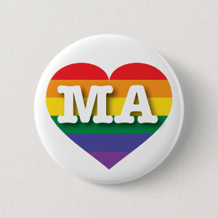 Ik ben gek op Massachusetts Rainbow Heart Ronde Button 5,7 Cm