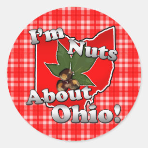 Ik ben gek op Ohio, Funny Red Buckeye Nut Ronde Sticker
