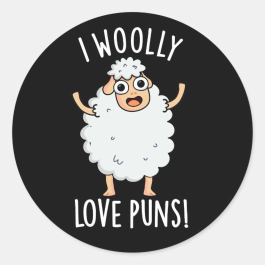Ik ben gek op woordspelingen Funny Sheep Pun Dark  Ronde Sticker (Voorkant)