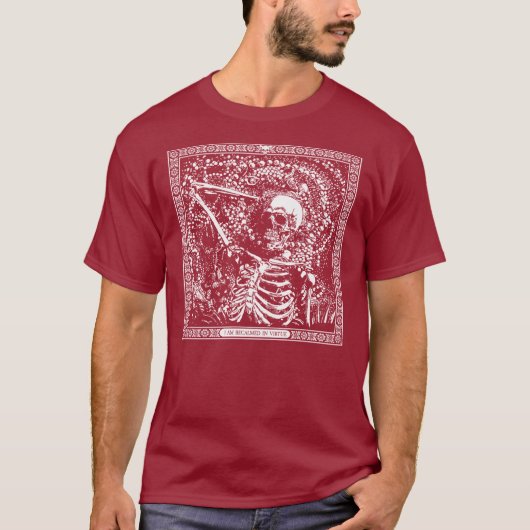 Ik ben gekalmeerd in deugd - Witte Lijn T-shirt (Voorkant)