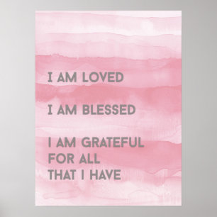 IK BEN GELIEFD Bevestiging roze Waterverf Poster