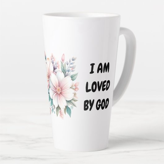 Ik ben geliefd bij God Floral Latte Mok (Rechterhoek)