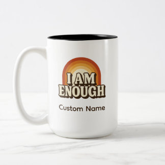 Ik ben genoeg Retro Rainbow Stripes op maat Tweekleurige Koffiemok