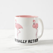 Ik ben gepensioneerd Funny pensioen Roze Flamingo' Tweekleurige Koffiemok (Voorkant rechts)