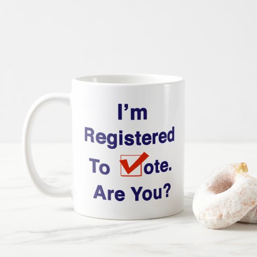 Ik ben geregistreerd om te stemmen 2026 koffiemok (Met donut)