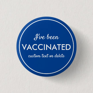 Ik ben gevaccineerd, gele, aangepaste tekst blauw ronde button 3,2 cm