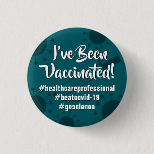 Ik ben gevaccineerd met Hashtags, Blauwgroen Ronde Button 3,2 Cm