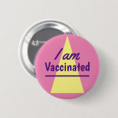 Ik ben gevaccineerde roze gele driehoek ronde button 5,7 cm (Voorkant /achterkant)