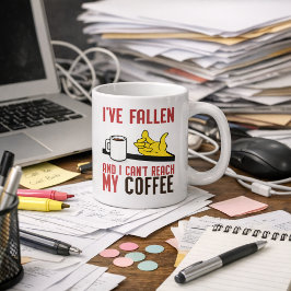 Ik ben gevallen en kan mijn koffie niet bereiken grote koffiekop