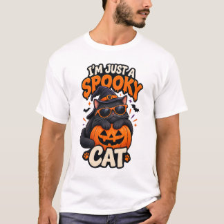 Ik ben gewoon een griezelige kat Halloween Zwarte T-shirt