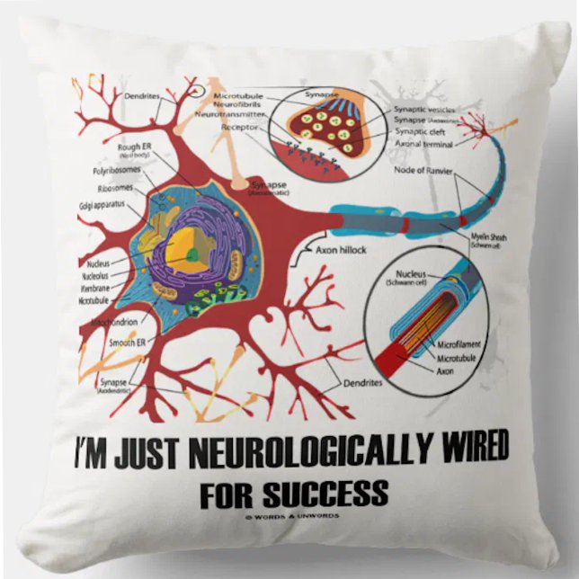 Ik ben gewoon neurologisch bedraad voor succes (ne kussen (Throw pillow featuring neuron/synapse for anyone who is just neurologically wired for success!)