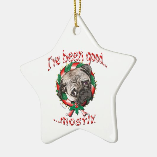 Ik ben goed geweest... meestal. Pug-kerstversierin Keramisch Ornament (Links)