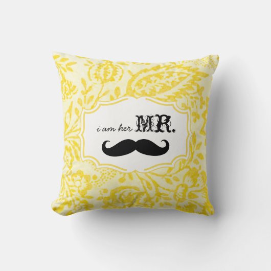 Ik ben haar Mr Lemon Zest Mustache Pillow. Kussen (Voorkant)