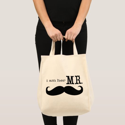 Ik ben haar Mr Mustache Grooms Honeymoon Tote Bag (Voorkant (product))