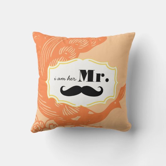 Ik ben haar Mr Mustache Peach Peacock Pillow Kussen (Achterkant)