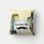 Ik ben haar Mr Mustard Yellow Mustache Floral Pill Kussen (Voorkant)